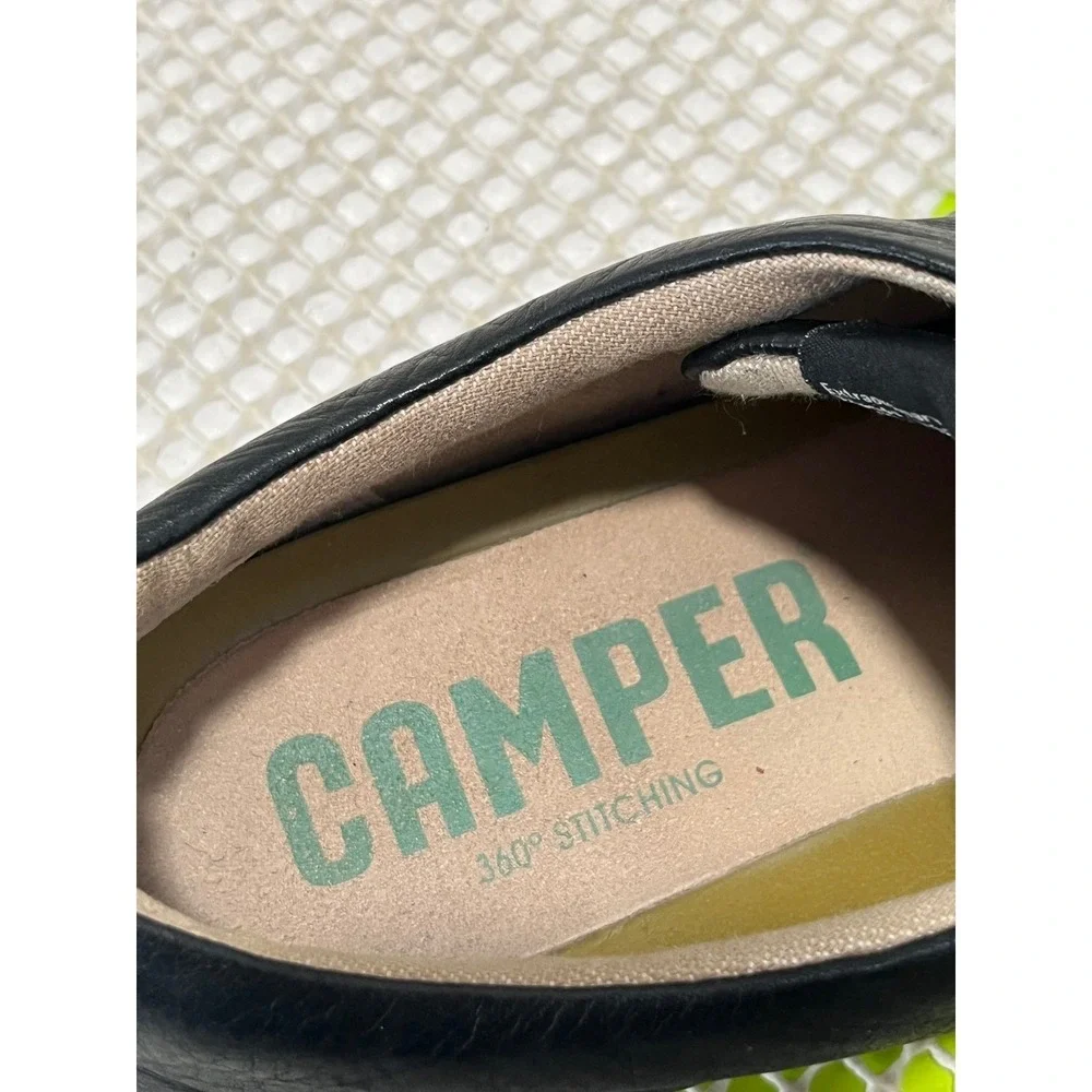 Camper Black Leather Lace-Up Sneakers with Gray Laces